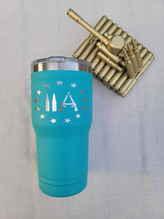Laser Engraved 20oz Tumbler 2A Teal - Red White and Pew Laser Engraving