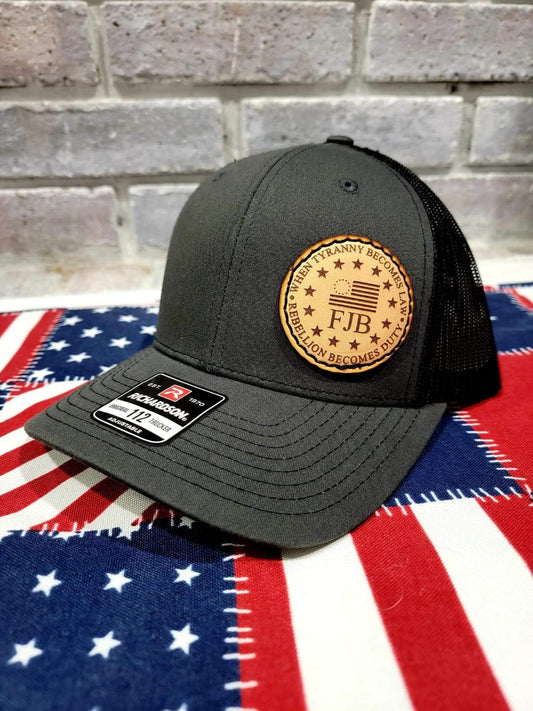 Custom Richardson's 112 Hat with Custom Laser Leather Patch When Tyranny Becomes Law - Red White and Pew Laser Engraving