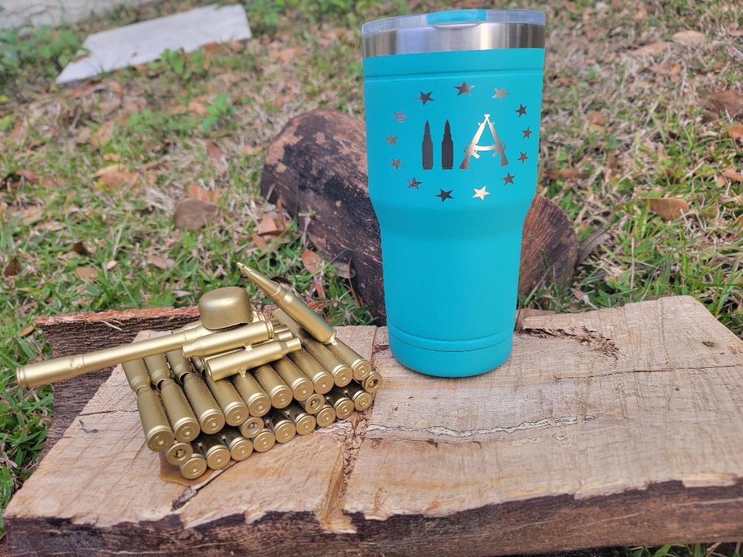 Laser Engraved 20oz Tumbler 2A Teal - Red White and Pew Laser Engraving