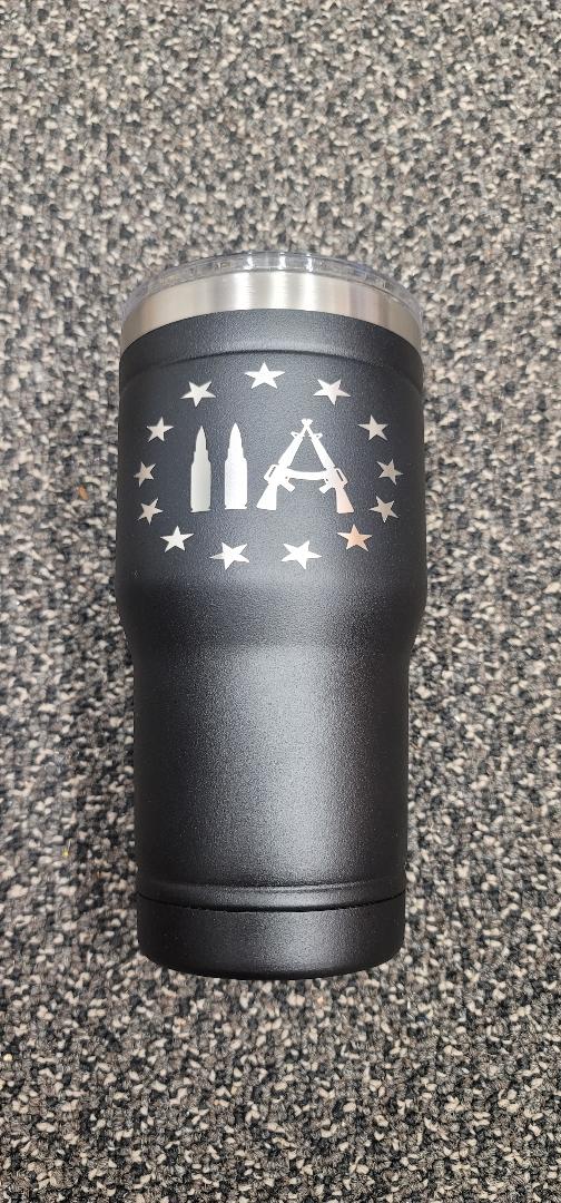 Laser Engraved 20oz Tumbler 2A Black - Red White and Pew Laser Engraving