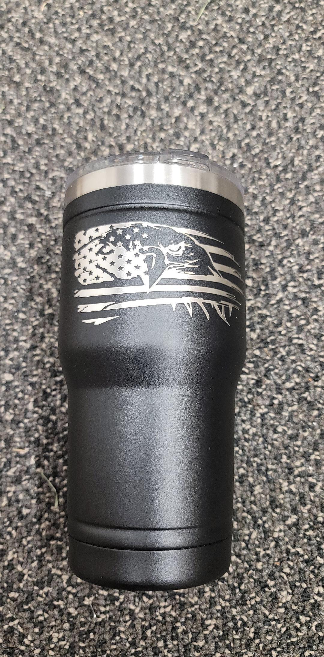 Laser Engraved 20oz Tumbler Eagle - Flag Black - Red White and Pew Laser Engraving