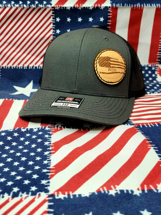 Custom Richardson's 112 Hat with Custom Laser Leather Patch FJB Flag - Red White and Pew Laser Engraving