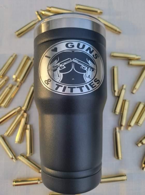 Laser Engraved 20oz Tumbler G and T Black - Red White and Pew Laser Engraving