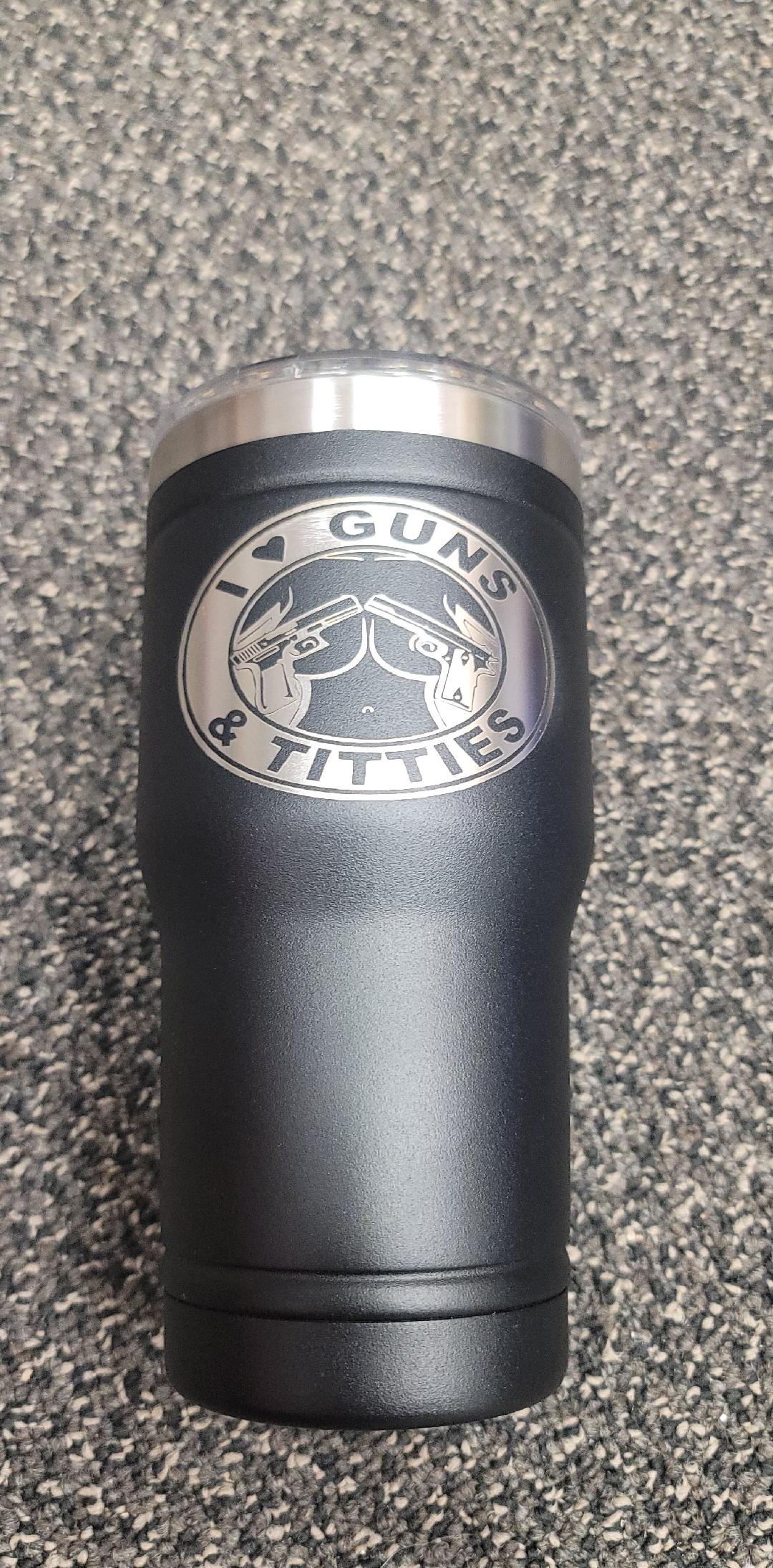 Laser Engraved 20oz Tumbler G and T Black - Red White and Pew Laser Engraving