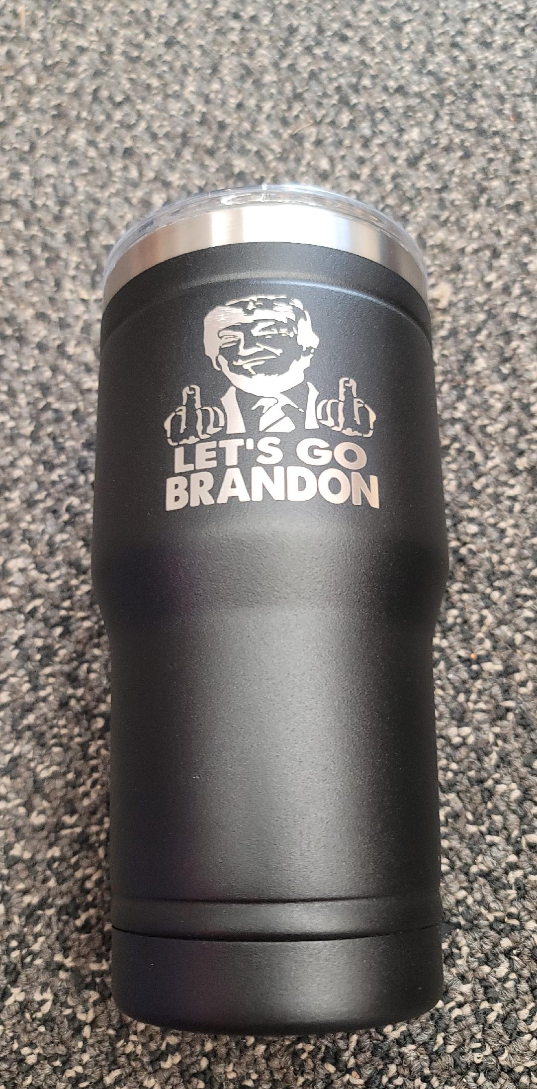 Laser Engraved 20oz Tumbler Let's Go Brandon Trump Black - Red White and Pew Laser Engraving