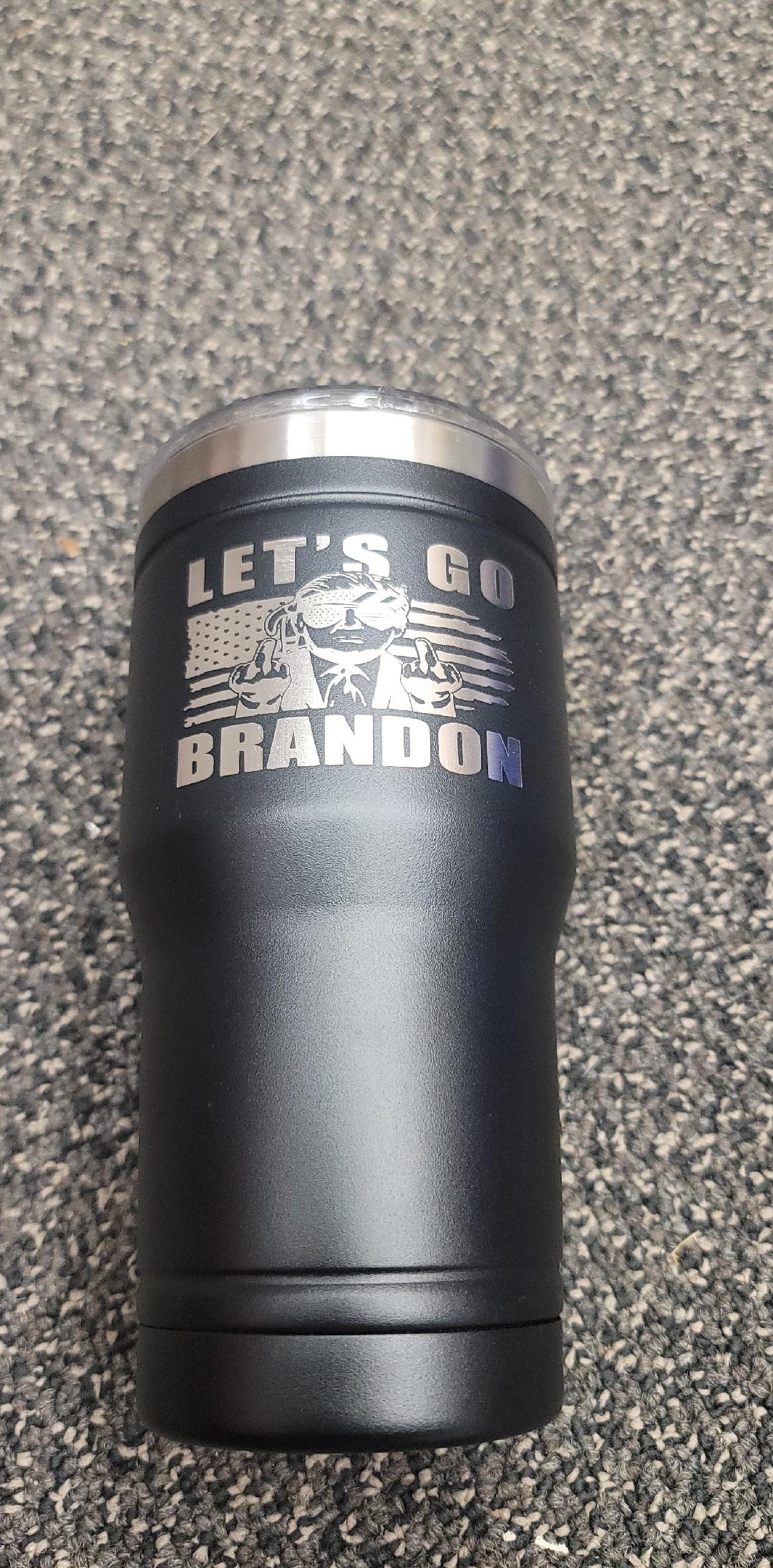 Laser Engraved 20oz Tumbler Let's Go Brandon Trump Flag Black - Red White and Pew Laser Engraving