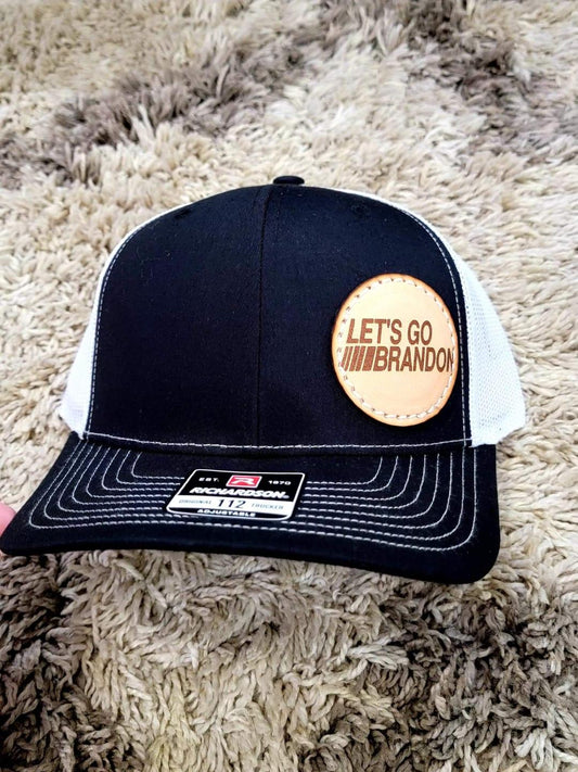 Custom Richardson's 112 Hat with Custom Laser Leather Patch Let's Go Brandon - Red White and Pew Laser Engraving