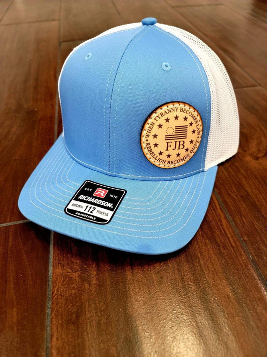 Custom Richardson's 112 Hat with Custom Laser Leather Patch When Tyranny Becomes Law - Red White and Pew Laser Engraving